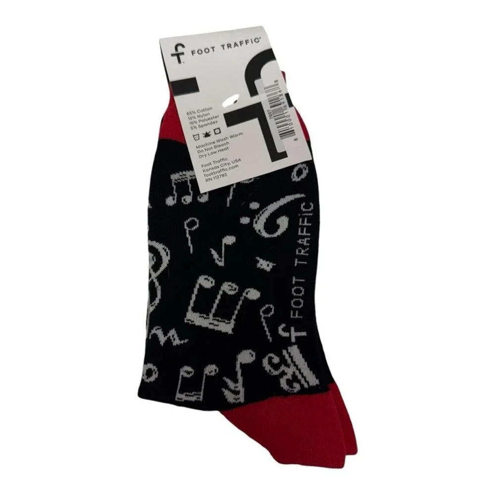 Foot Traffic Women's Black Musical Notes Crew‎ Socks Shoe Size 4-10